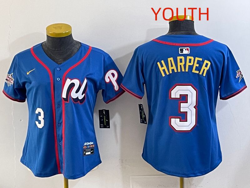 Youth 2025 Philadelphia Phillies #3 Harper Blue All star Nike MLB Jersey style 03->youth mlb jersey->Youth Jersey